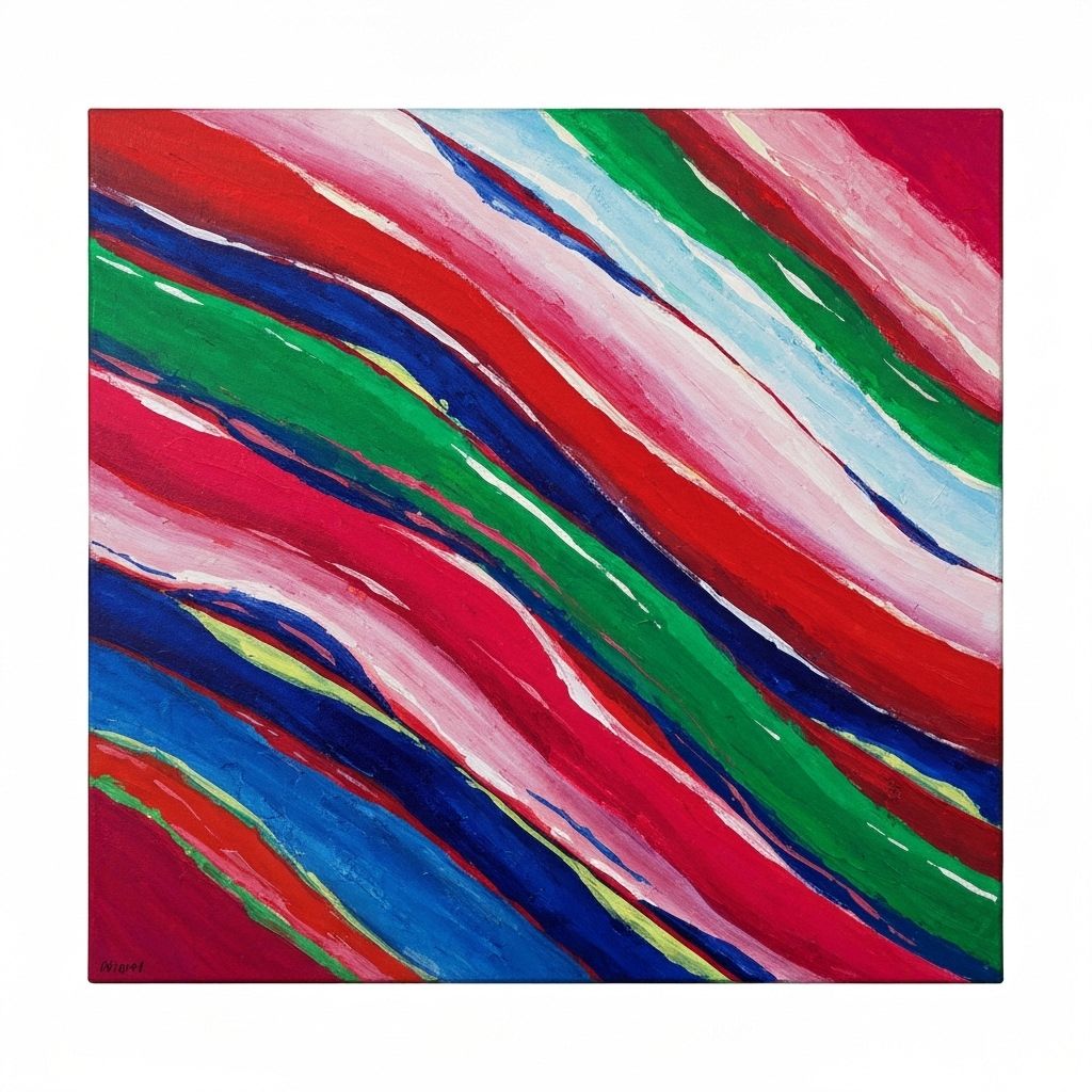 Dynamic abstract painting with rhythmic patterns and vibrant energy