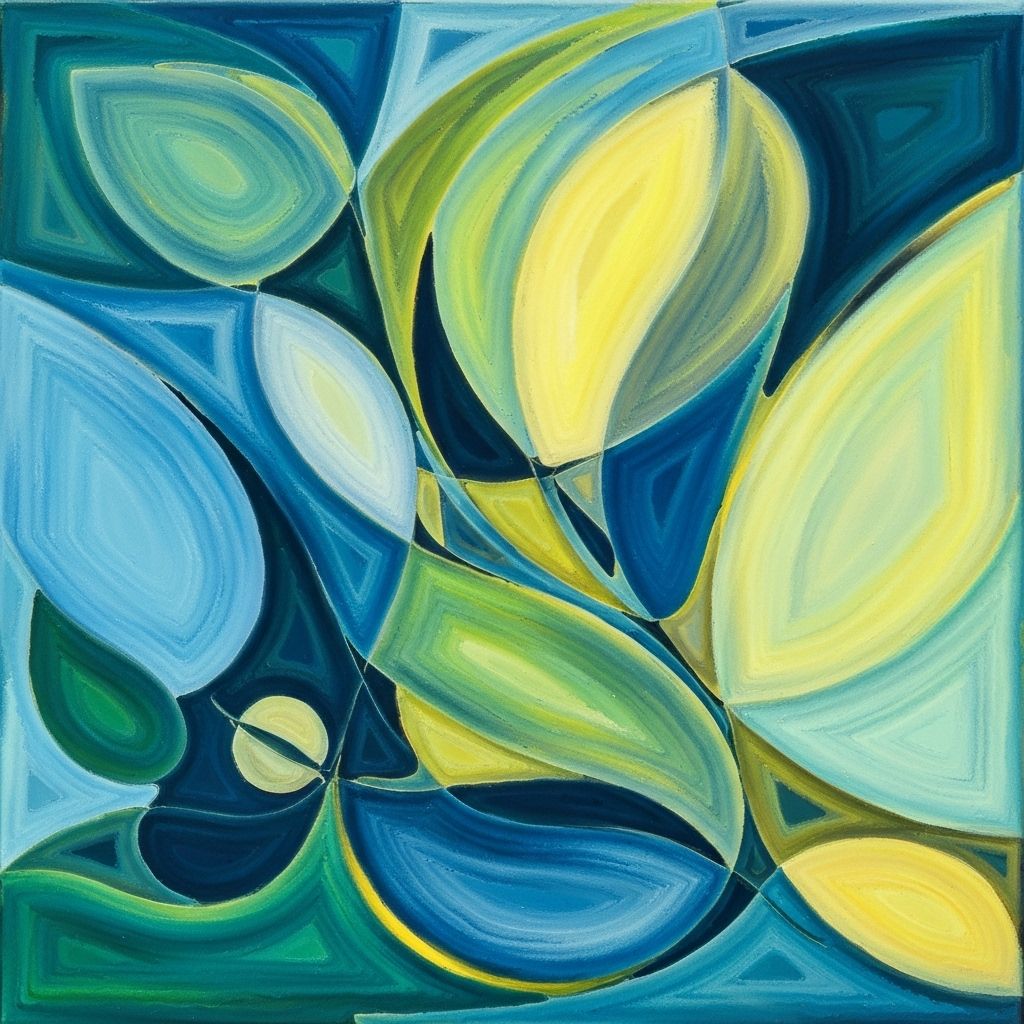 Harmonious abstract painting with musical qualities and flowing forms