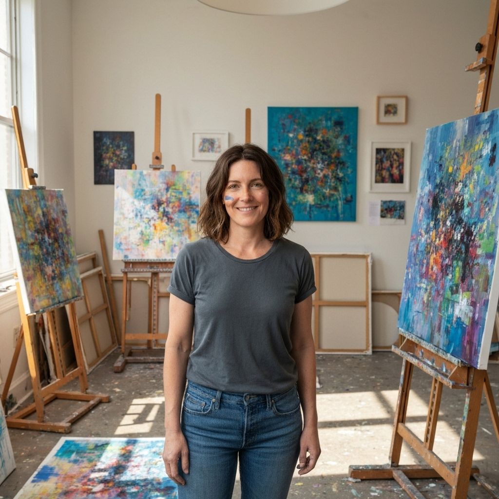 Jillian Agnus in her Brooklyn studio, surrounded by her latest paintings